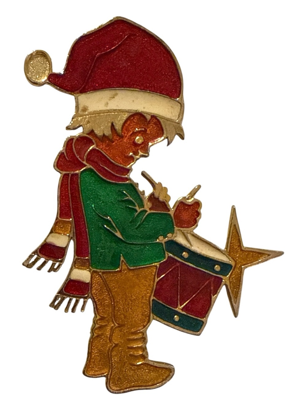 Vintage Christmas Drummer Boy Brooch Pendant Enamel Holiday Pin